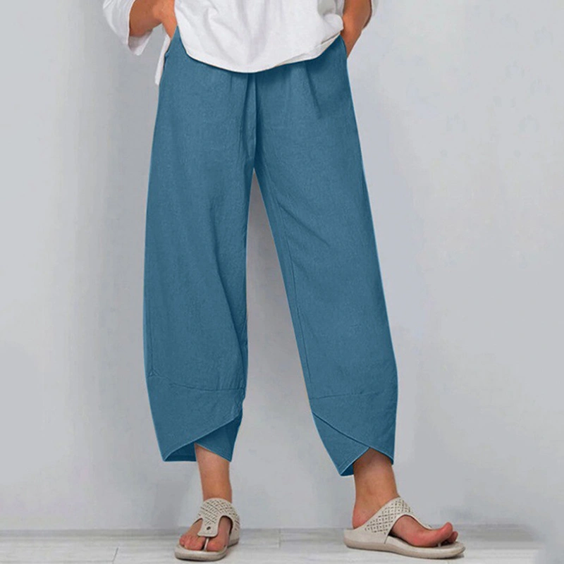 Women's Summer Wide Leg Pants Elastic Waist Solid Color Harem Pants