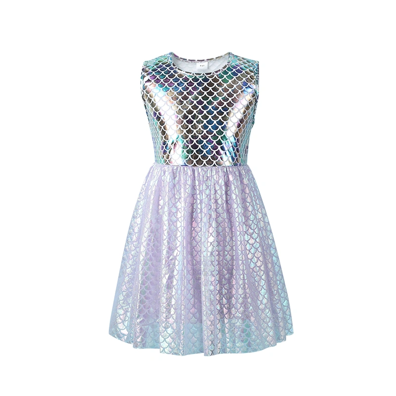 Toddler Girl Mermaid Dress Shiny Scale Print Sleeveless Dress