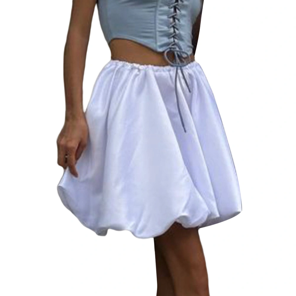 Women Bubble Skirt, Elastic Waist Pleated Solid Summer Mini Skirt