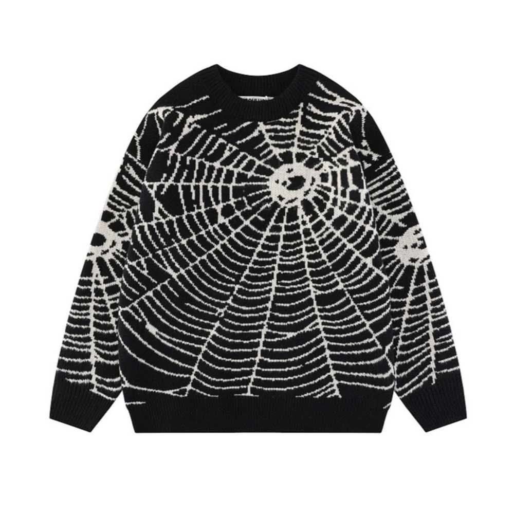 Men Women Knit Sweater, Long Sleeve Crew Neck Cobweb Pullover