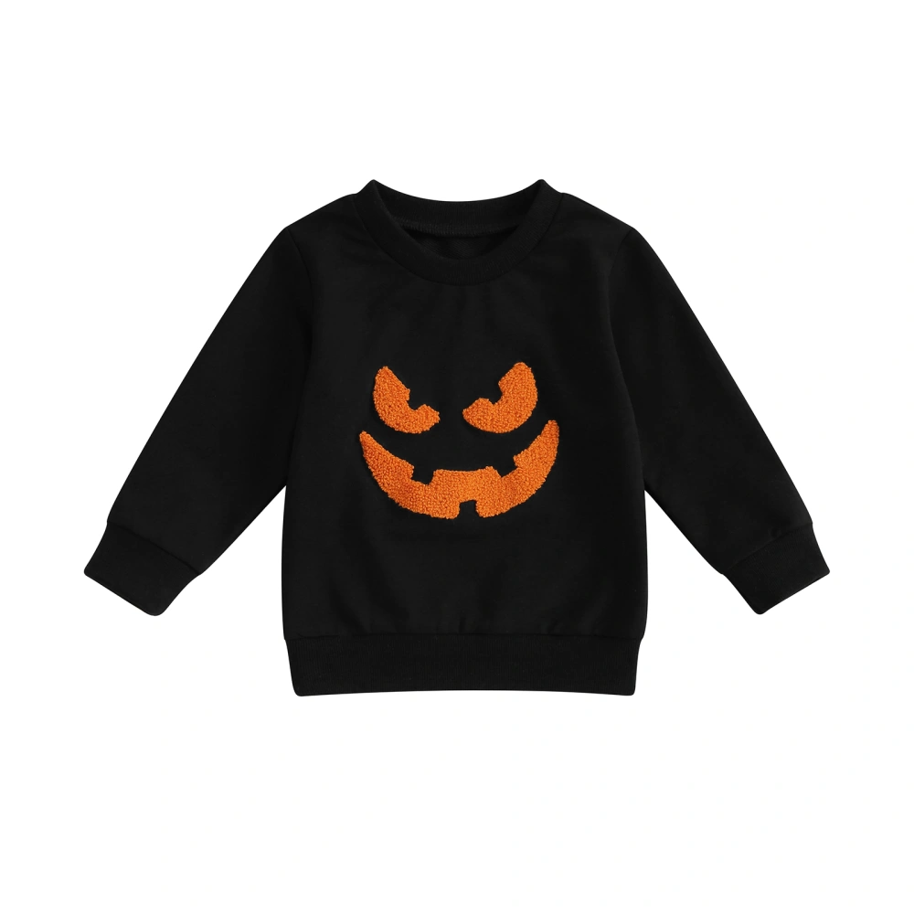 Kids Halloween Sweatshirt Pumpkin Embroidery Long Sleeve Pullovers 