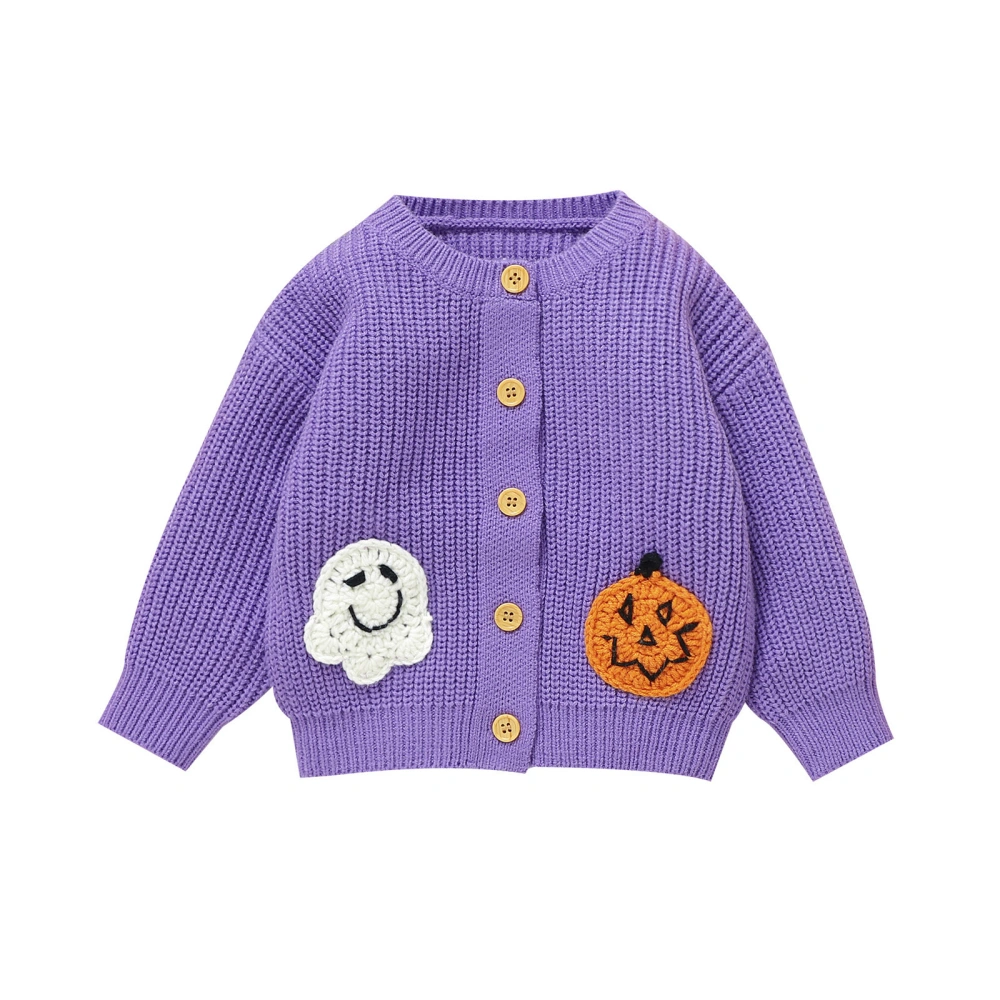 Baby Girls Knitted Cardigan Ghost Pumpkin Embroidery Sweater Coat