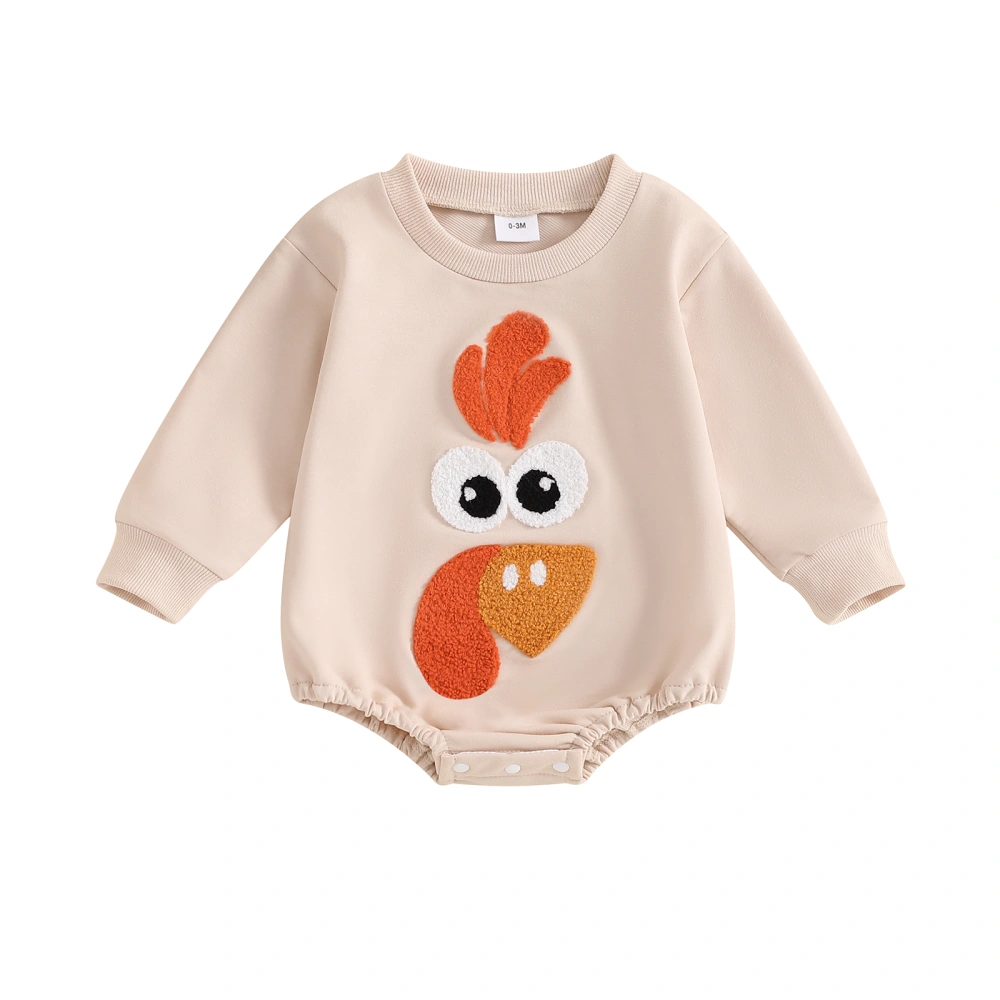 Baby Thanksgiving Romper Turkey Embroidery Long Sleeves Jumpsuit 