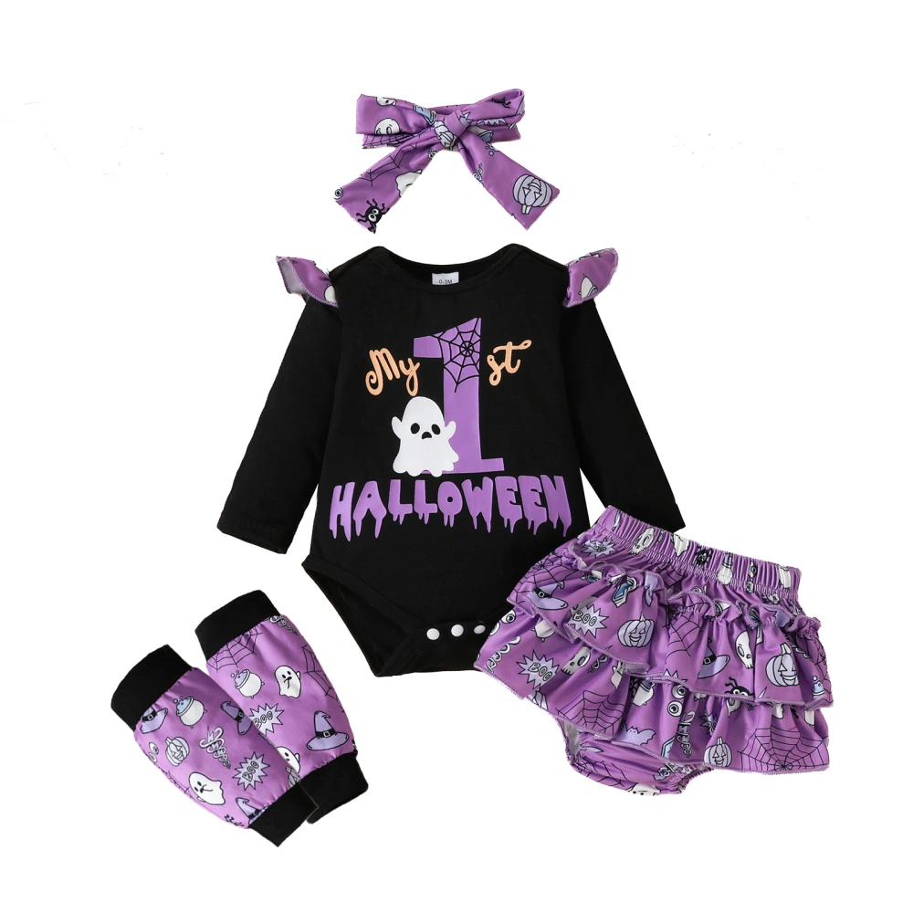 Halloween Baby Girls Outfit Letters Romper Shorts Headband Leg Warmers