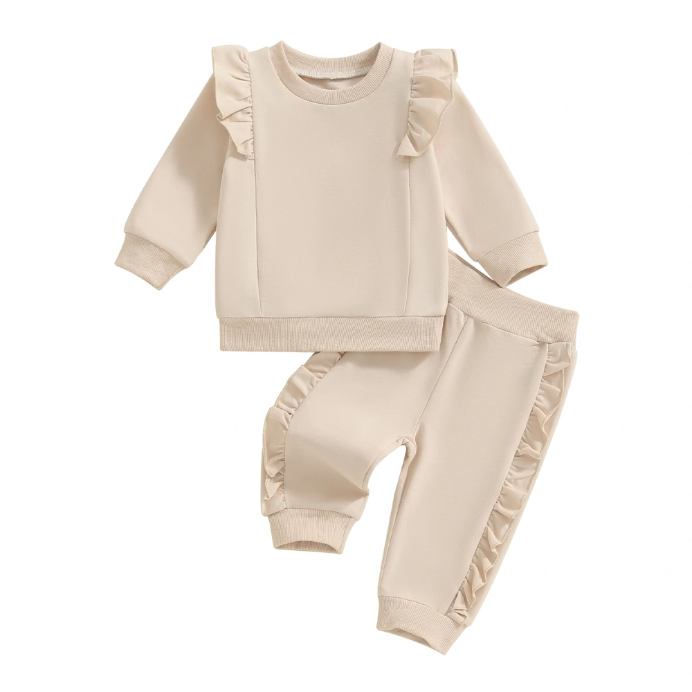 Girls Fall Outfits Solid Color Ruffles Sweatshirt and Sweatpants