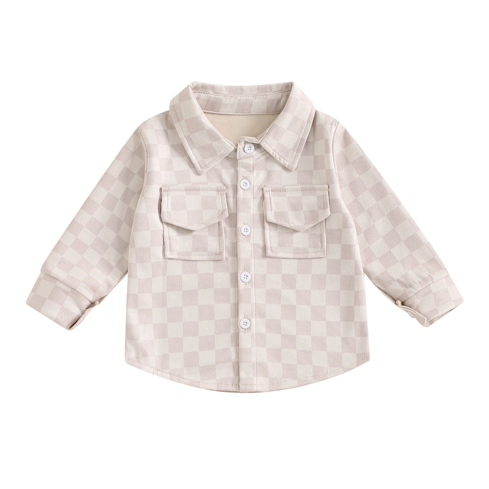 Little Boy Checkerboard Jacket Casual Long Sleeve Button Down Shirt 