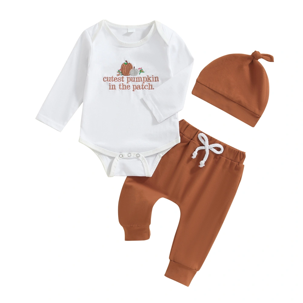 3Pcs Baby Halloween Outfits Letter Embroidery Romper + Pants + Hat