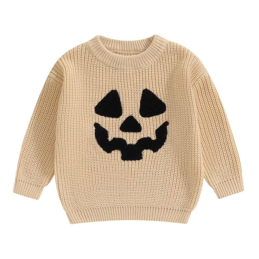 Baby Halloween Sweaters Long Sleeve Pumpkin Face Embroidered Tops