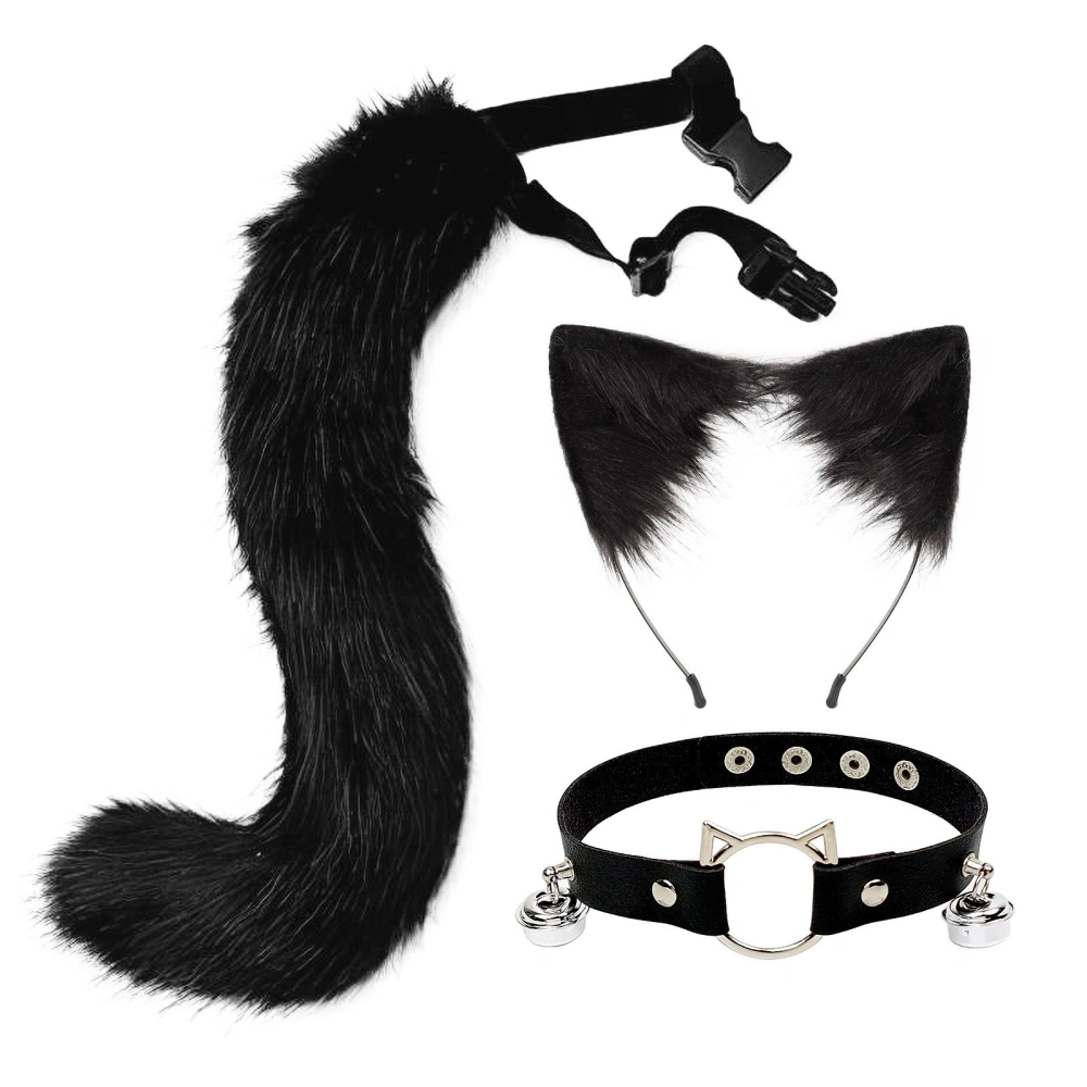 Furry Wolf Fox Tail Halloween Bell Leather Neck Chocker Cosplay Set