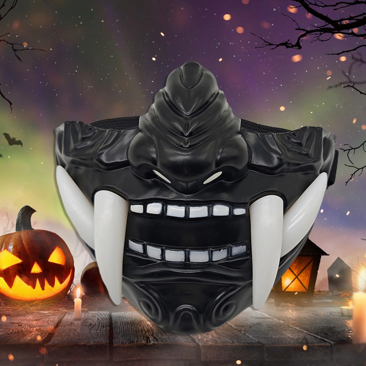 Fangs Half Face Halloween Facewear Scary Samurai Demon Facewear 