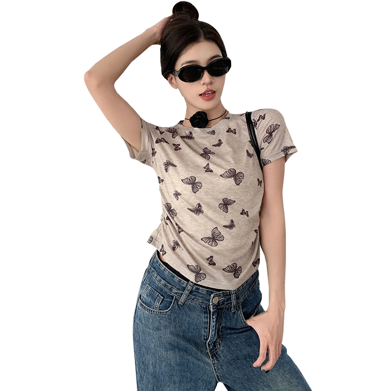 Women T-shirt, Short Sleeve Butterfly Print Summer Tops Streetwear