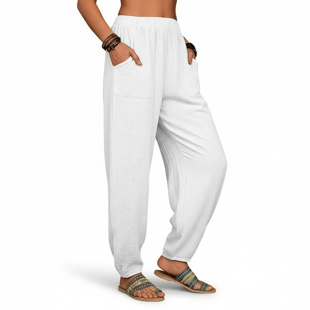 Women Baggy Harem Pants Solid Color Loose Elastic Waist Yoga Trouser