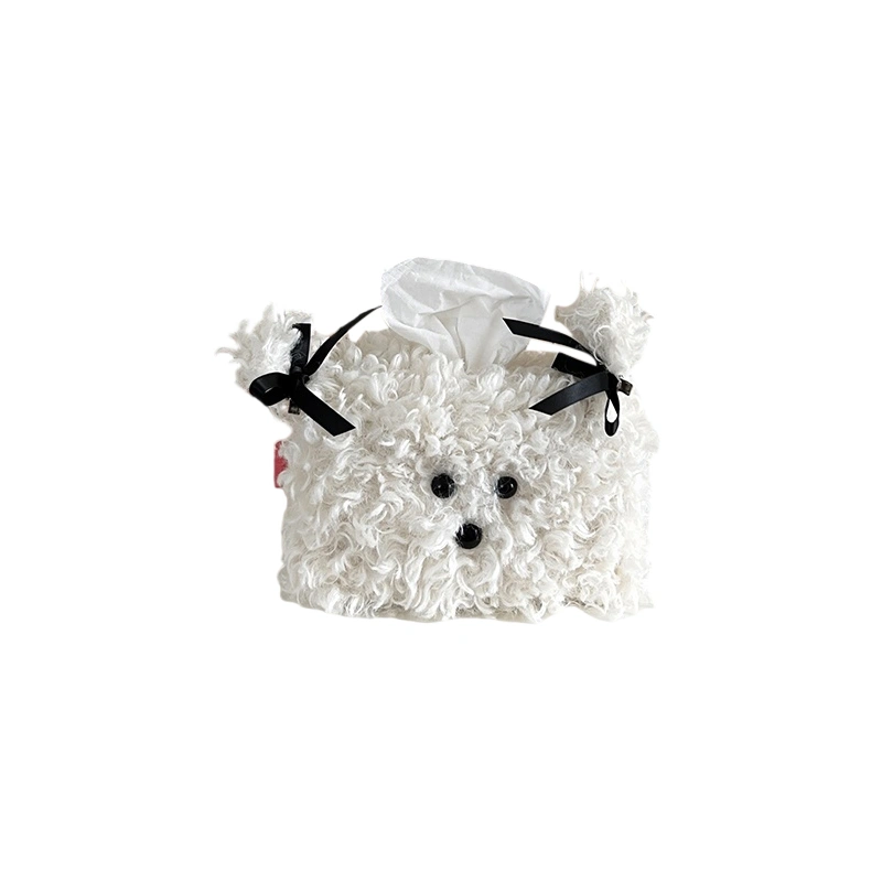 Plush Dog Tissue Box Cover Cute Tissue Holder Tabletop Decor