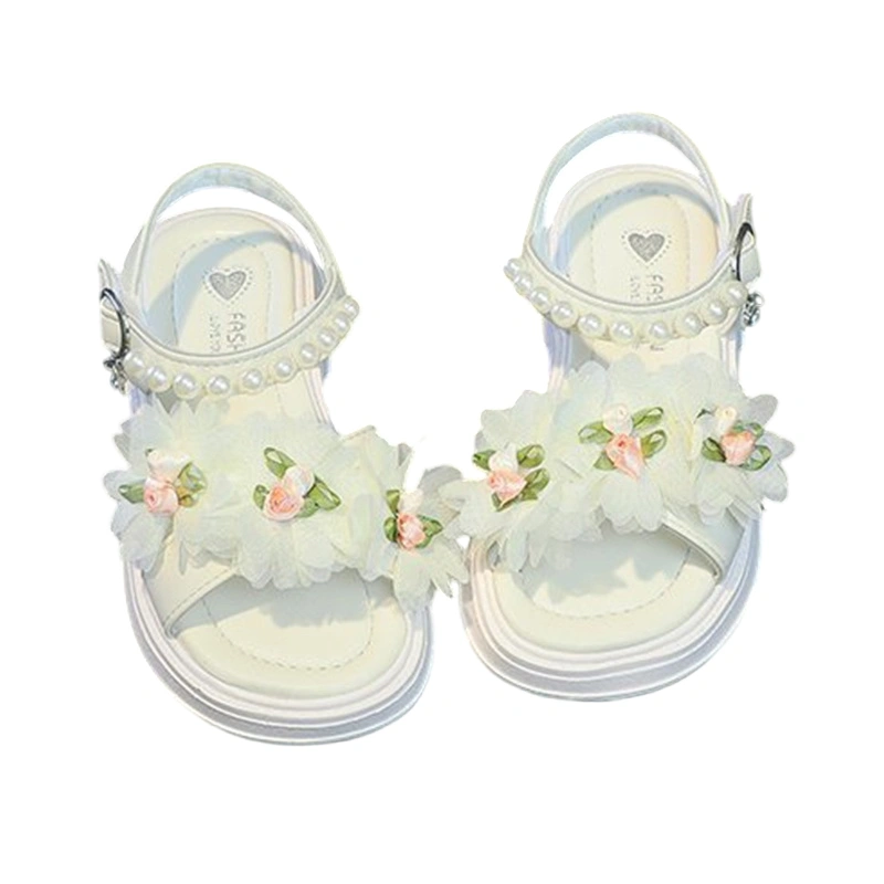 Toddler Girls Sandals Flower Pearl Non-Slip Soft Bottom Mules