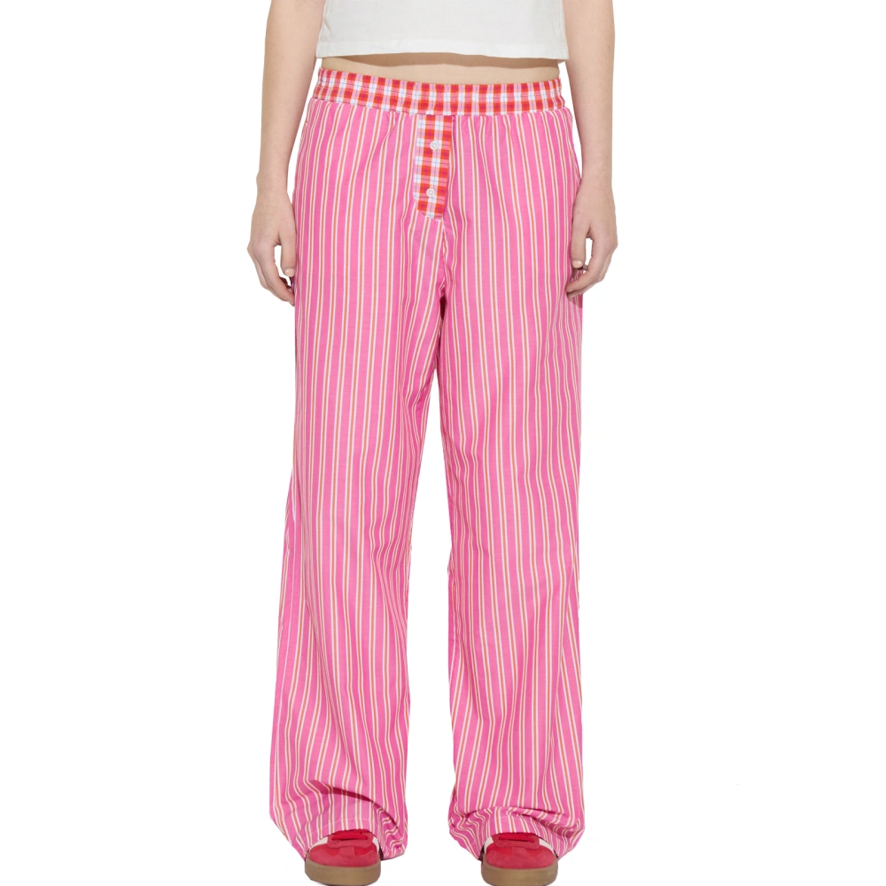 Women Striped Pants, Elastic Waist Casual Pants Loose Trousers