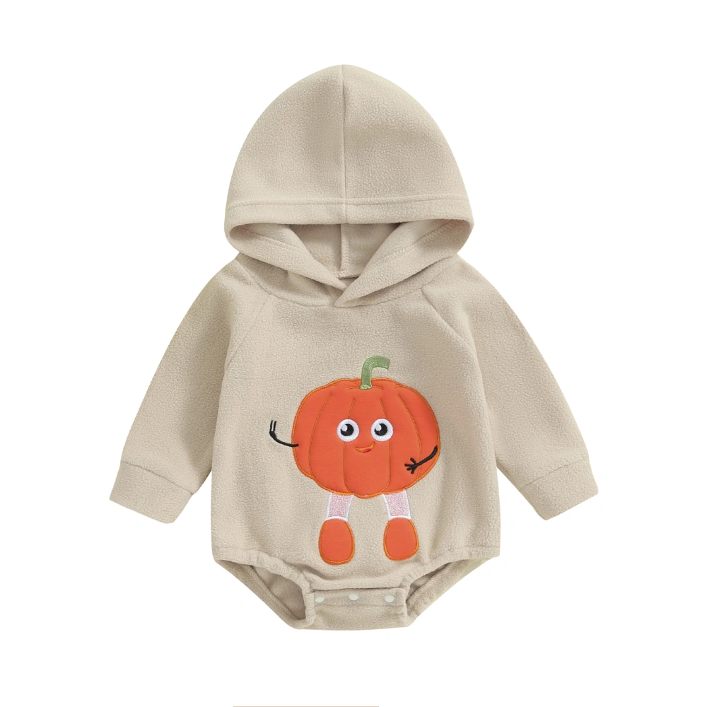 Baby Halloween Hood Romper Pumpkin Embroidery Long Sleeve Jumpsuit 