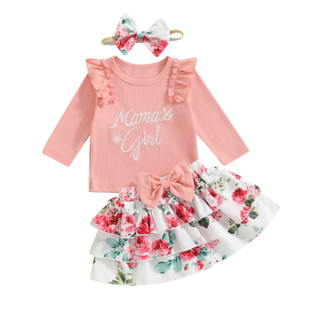 Baby Girls Fall Outfits Long Sleeve Tops Ruffled Floral Skirt Headband