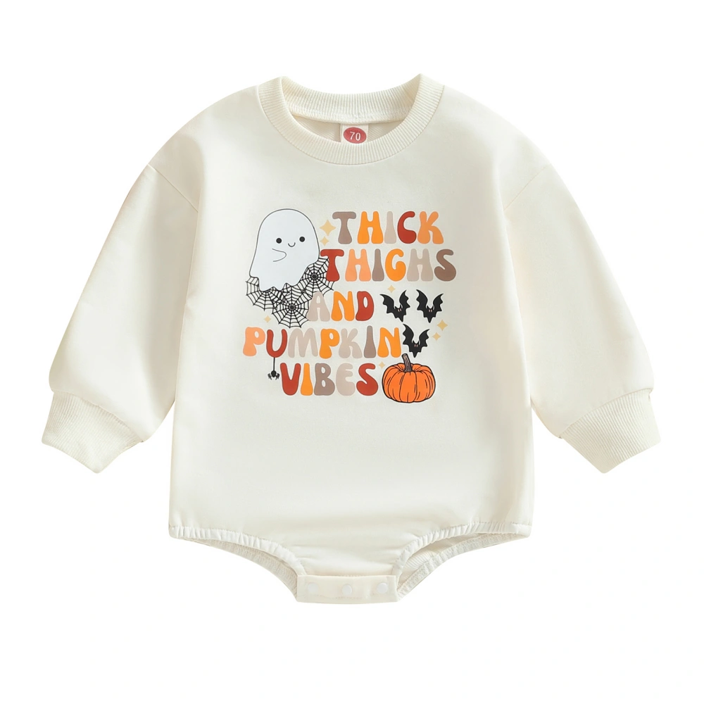 Baby Halloween Romper Pumpkin Letter Ghost Print Long Sleeve Jumpsuit