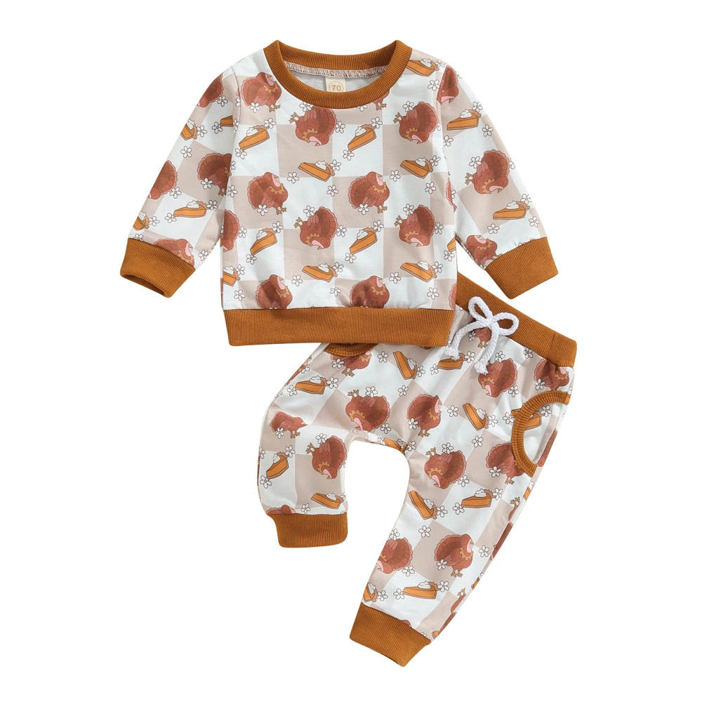 Toddler Thanksgiving Set Turkey Checkered Tops Pocket Long Pant Outfit