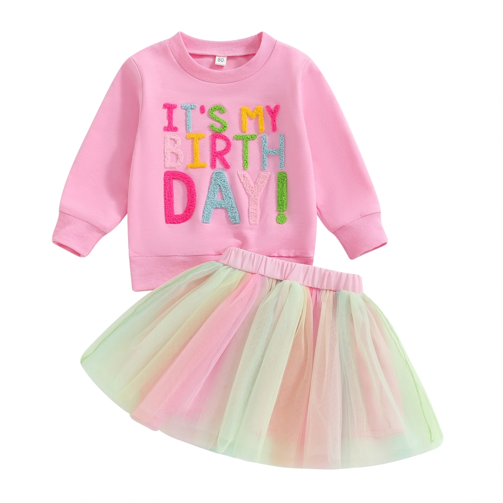 Girls Birthday Outfit, Embroidery Letters Sweatshirt Tulle Skirt