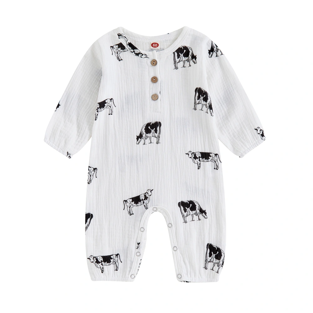 Baby Boys Jumpsuits, Long Sleeve Bull Print Casual Autumn Romper