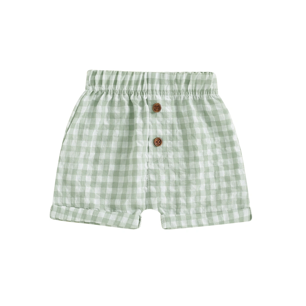 Toddler Plaid Shorts Hemming Legs Button Elastic Waistband Short Pants