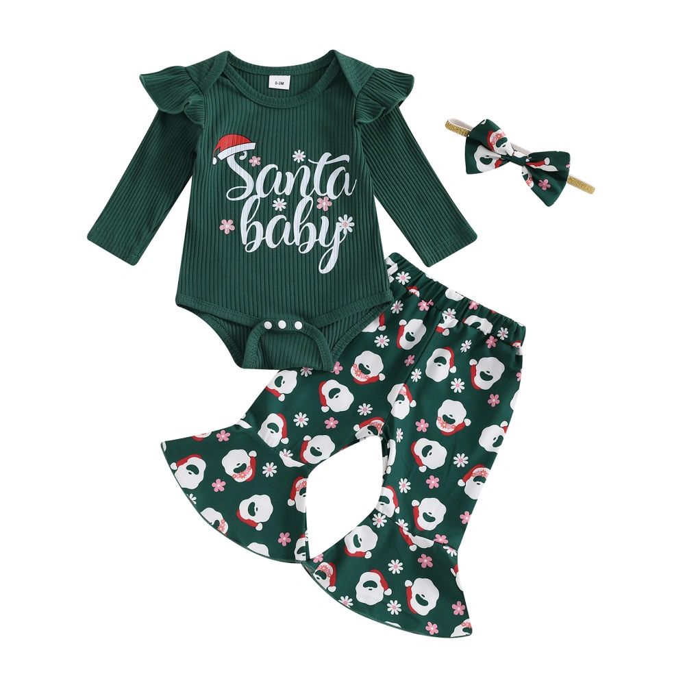 Girls Christmas Outfits Letter Print Romper and Santa Pants Headband