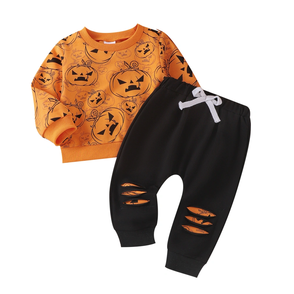 Boys 2-piece Outfit Pumpkin Print Sweatshirt with Contrast Color Pants