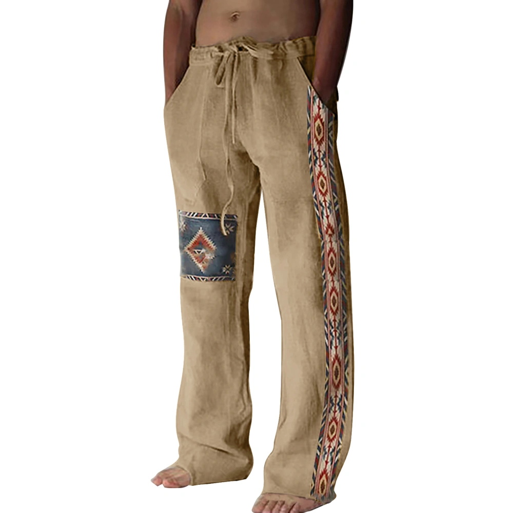 Men's Ethnic Print Beach Pants Drawstring Waist Straight Leg Trousers