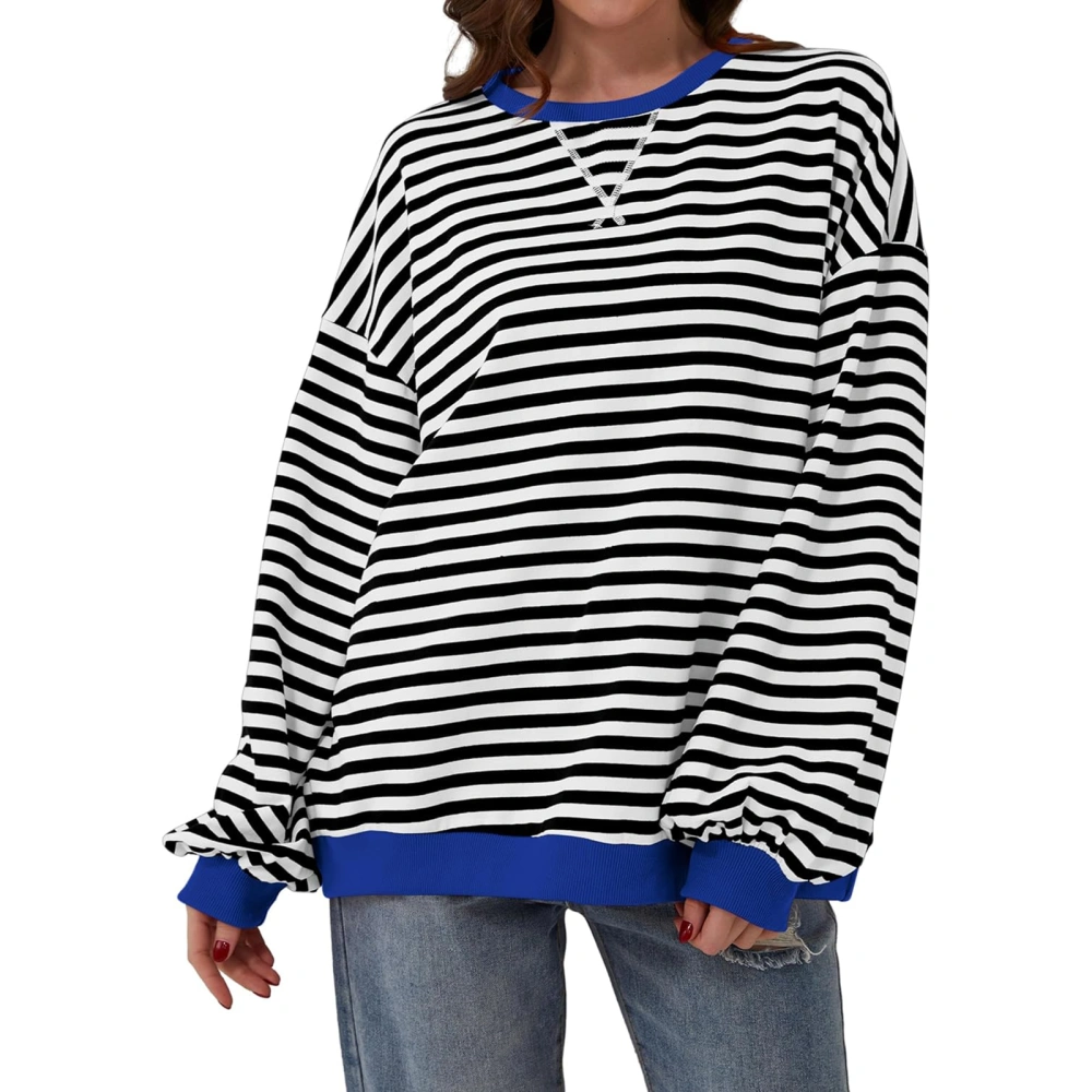 Women's Loose Sweatshirt Stripe Round Neck Long Sleeve Pullovers