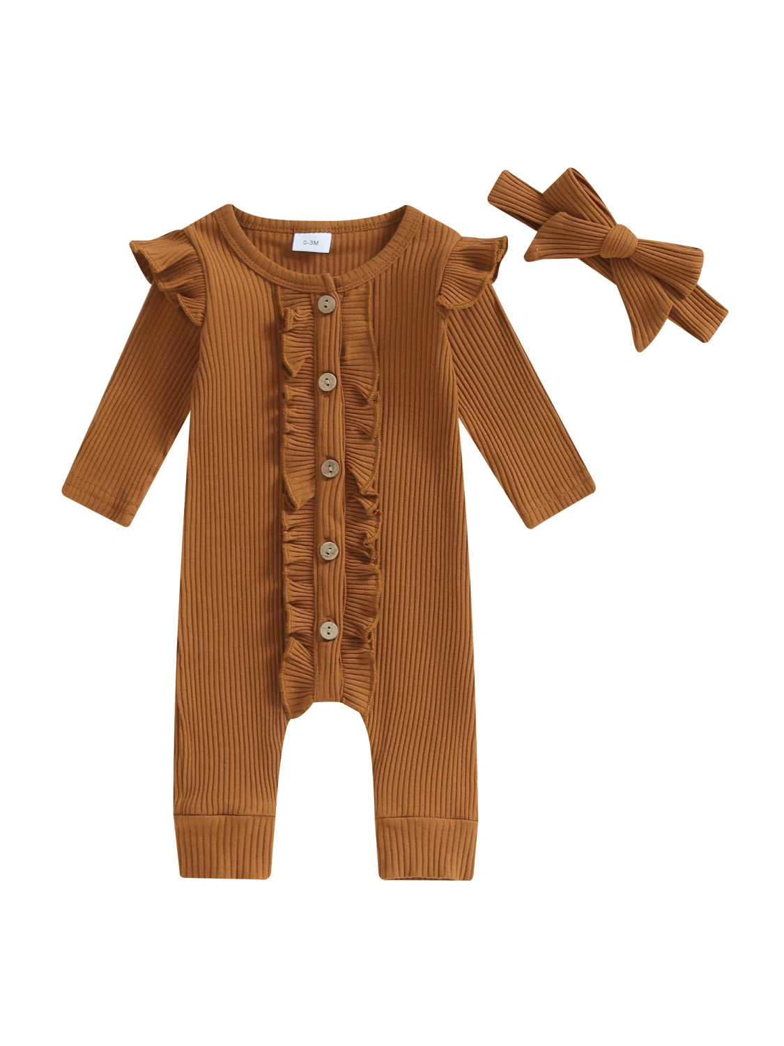 Baby Girl Rompers Solid Color Crew Neck Bodysuits with Headband