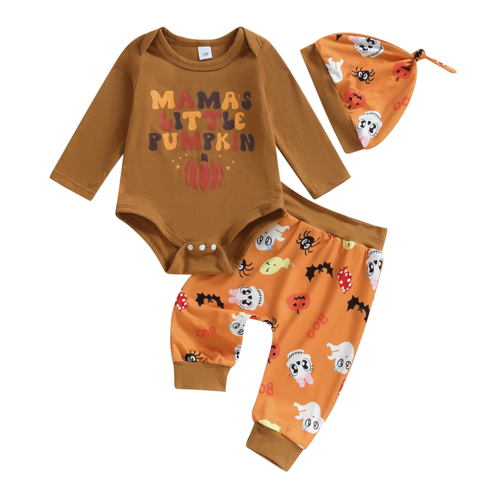 Halloween Baby Boys Outfit, Long Sleeve Letters Print Romper Pants Hat