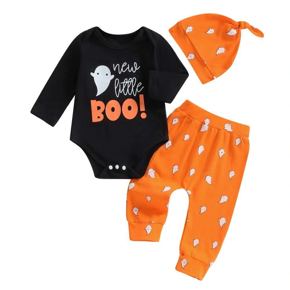 Boys Halloween Sets Letter Print Romper Ghost Print Pants Hat