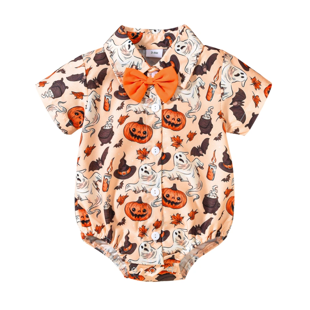 Boy Halloween Romper Pumpkin&Ghost Print Short Sleeve Jumpsuit 