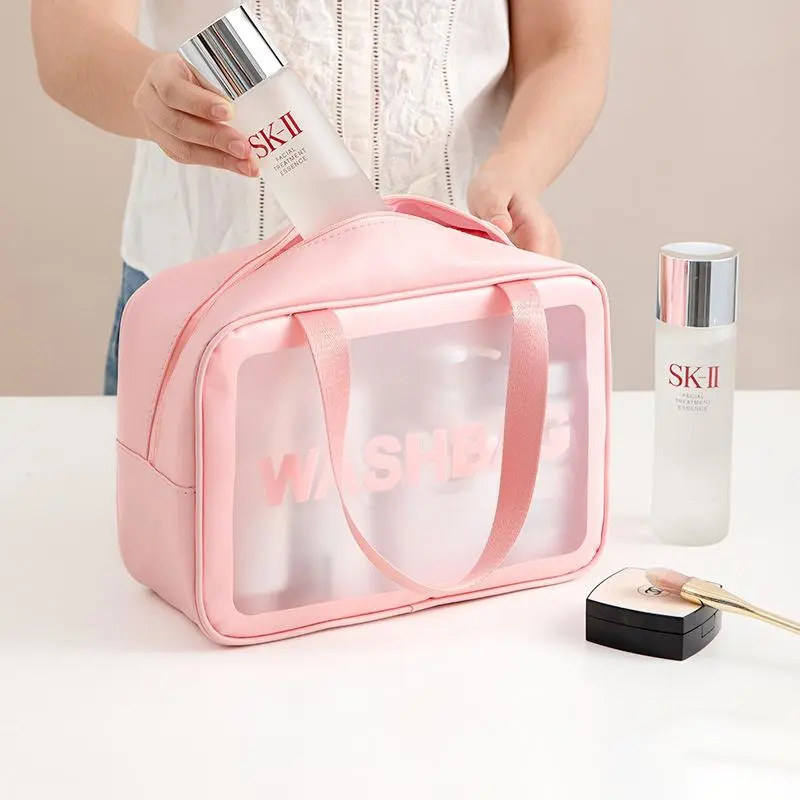 Transparent Waterproof Frosted PVC Cosmetic Bag Portable Travel Storage Bag Large Capacity Simple Portable Toiletry Bag