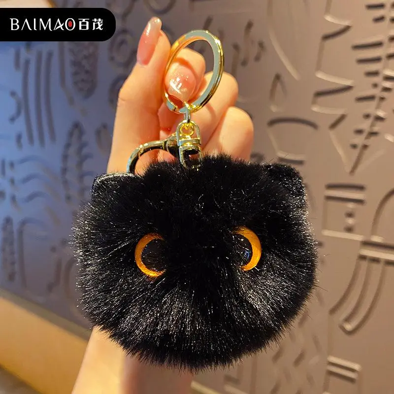 Rex Rabbit Fur Keychain Plush Bag Pendant Couple Key Chain Gifts for Friends Car Pendant Black Furball Pendant