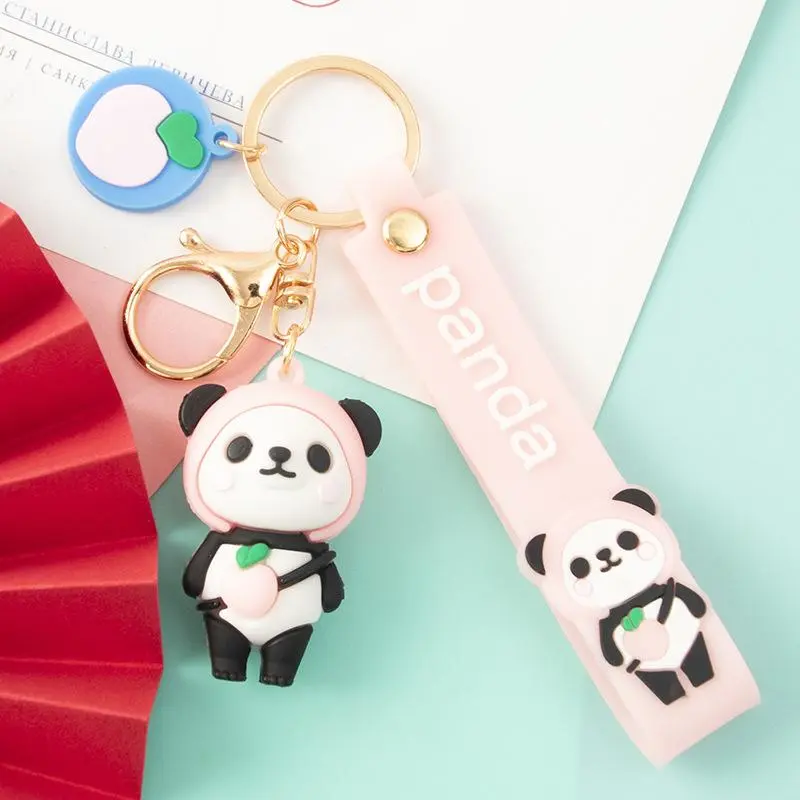 Cute Fruit Panda Keychain Doll Pendant Hanging Pvc Soft Rubber Key Chain Pendant Small Gift Student's Birthday Gifts