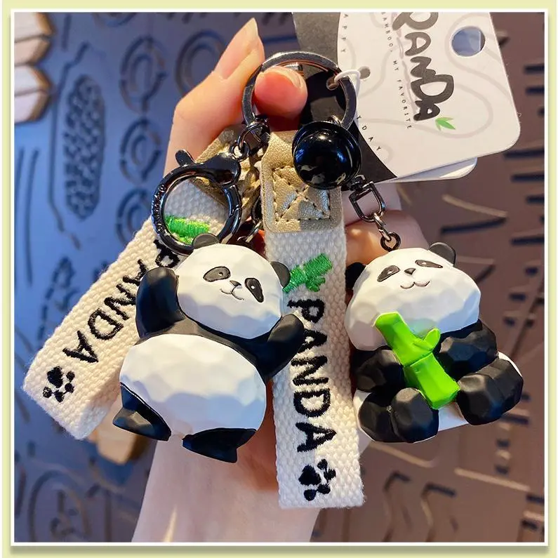 Resin Wood Carving Style Panda Keychain Creative and Exquisite Bamboo Panda Couple Key Chain Bag Pendant