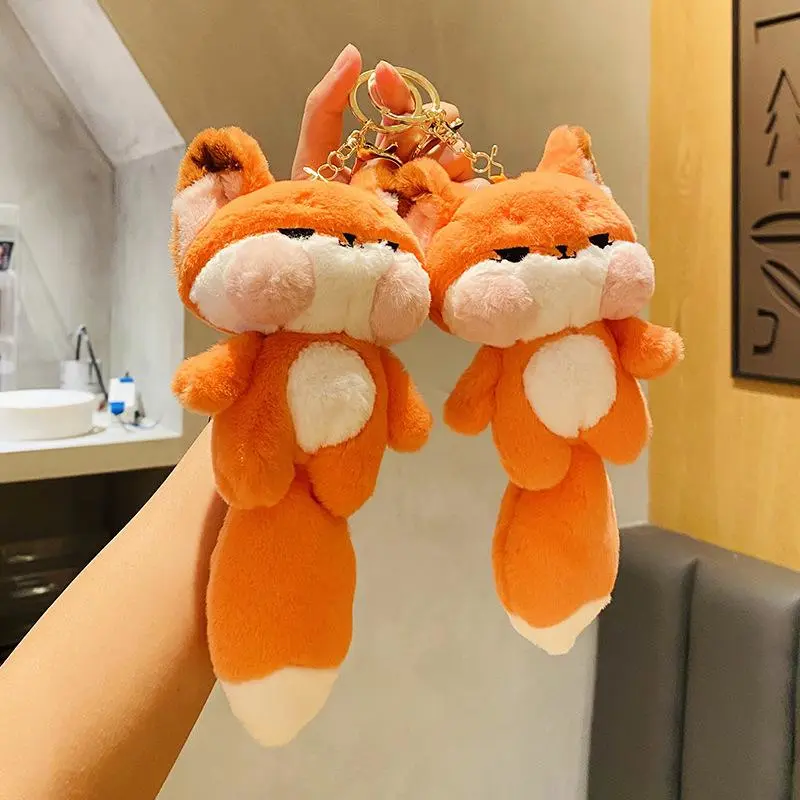 Creative Cartoon Fox Keychain Doll Cute Furry Keychain Car School Bag Pendant Couple Students Small Gift