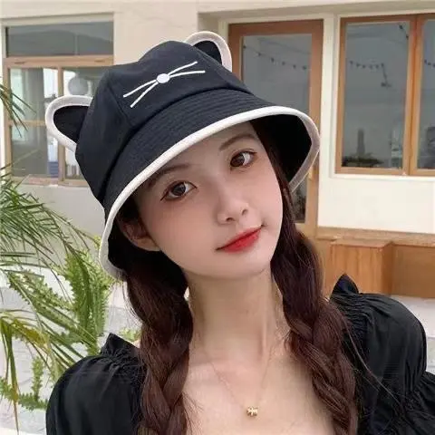 New Fisherman Hat for Women, Cat Ear Sun Hat, Street Style, Fashion, Cartoon, Cute Hat, Adjustable, Sunscreen, Cotton Hat