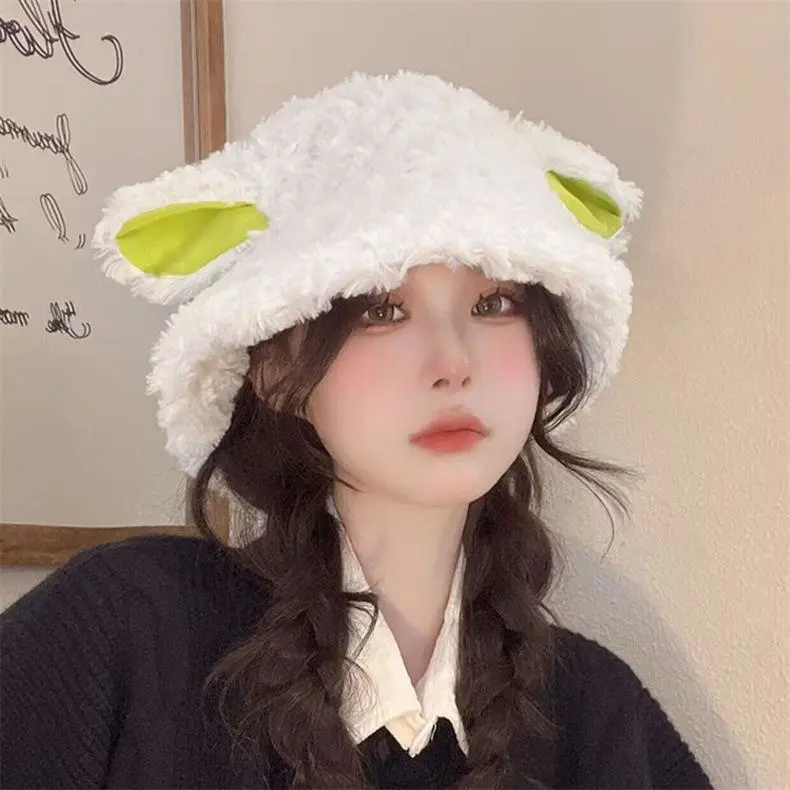 Lamb Hat Winter Fisherman Hat Girl Cute Lamb Knit Furry Winter Plush Lamp Hat Winter Model Casual Warm Fashion