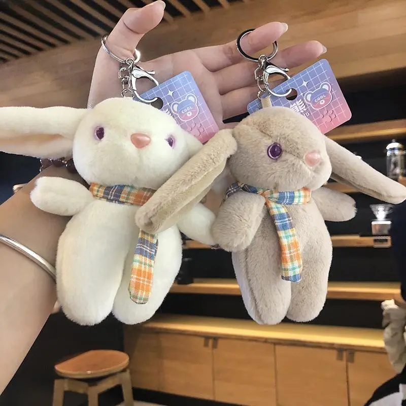 Creative Cartoon Bunny Keychain Plush Doll Pendant Cute Schoolbag Hanging Ornament Couple Key Ring.