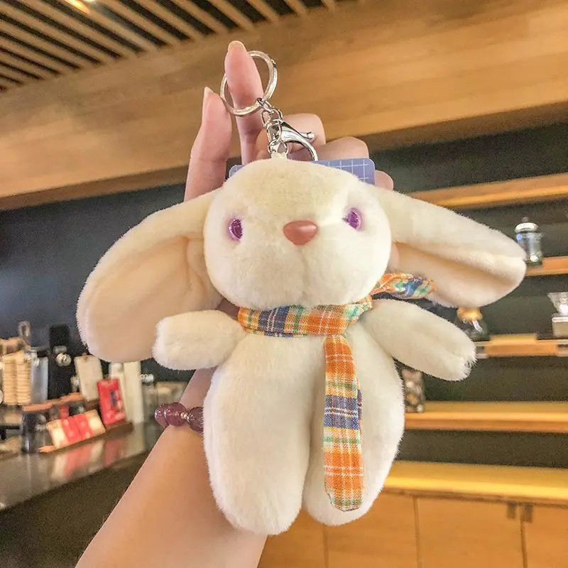 Creative Cartoon Bunny Keychain Plush Doll Pendant Cute Schoolbag Hanging Ornament Couple Key Ring.