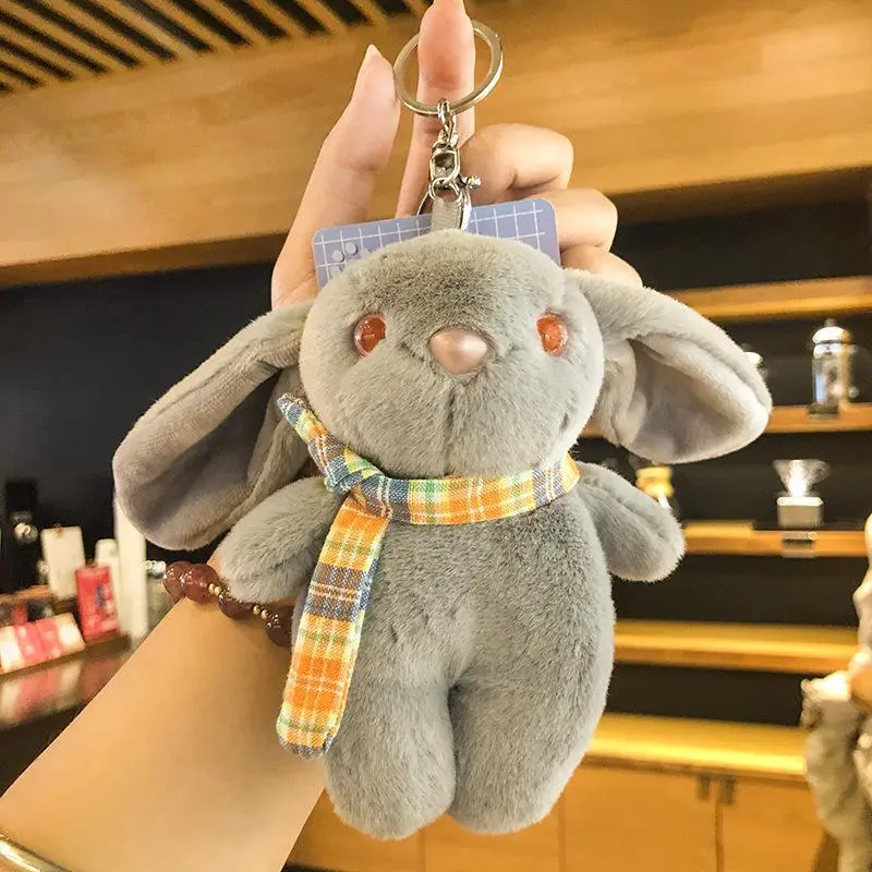 Creative Cartoon Bunny Keychain Plush Doll Pendant Cute Schoolbag Hanging Ornament Couple Key Ring.
