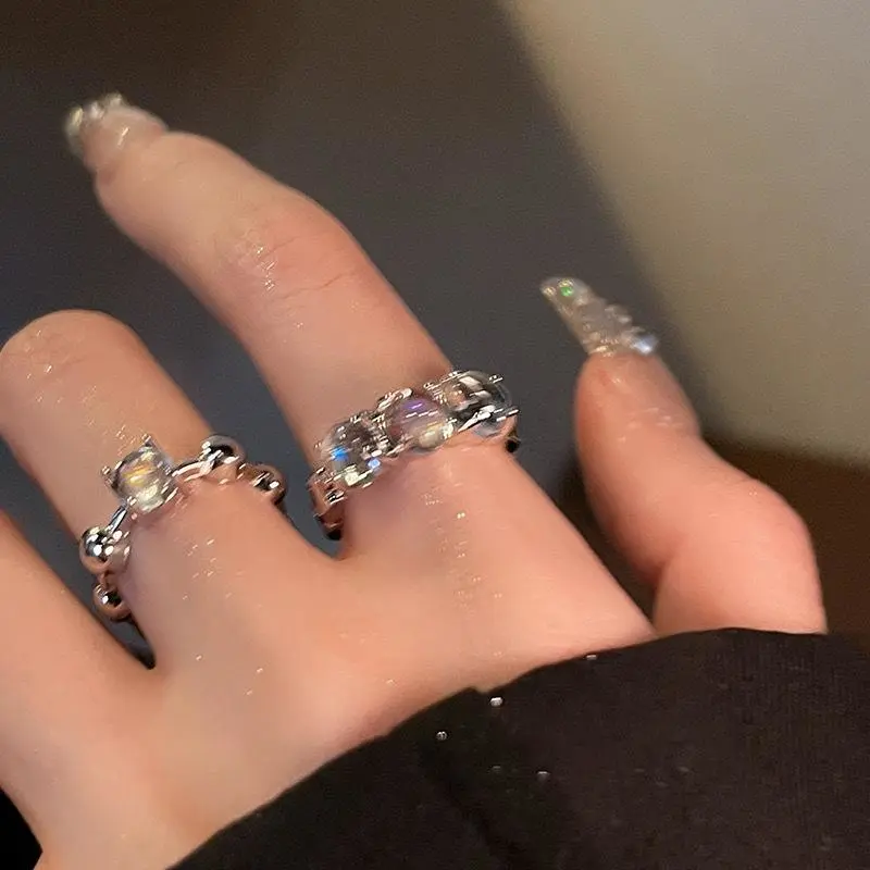 Moonstone Two-piece Irregular Ring Women's Niche Design High-end Sense Sweet Cool INS Wind Adjustable Ring