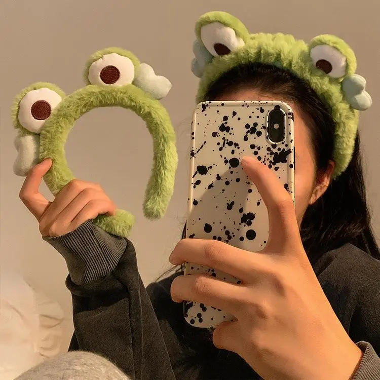 Autumn and winter cute little frog hairband women's face wash mask headband cartoon plush headband