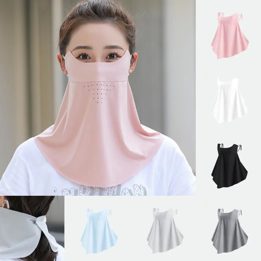 Women Ice Silk Sunscreen Mask, UV Resistant, Breathable, Sun Shading, Neck Protection, and Seamless Long Mask Veil