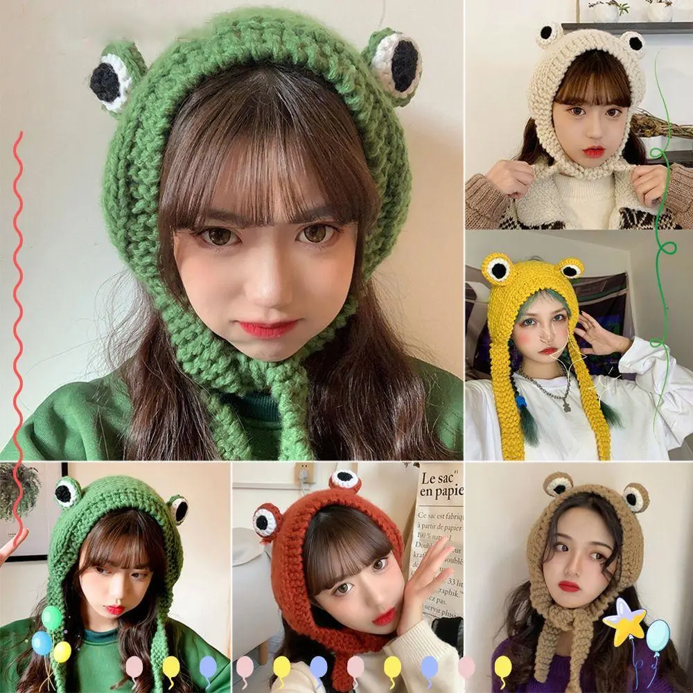 Cute Frog Hat Women Photography Prop Baby Anime Hat Scarf / Warm Hat Crochet Knitted Hat