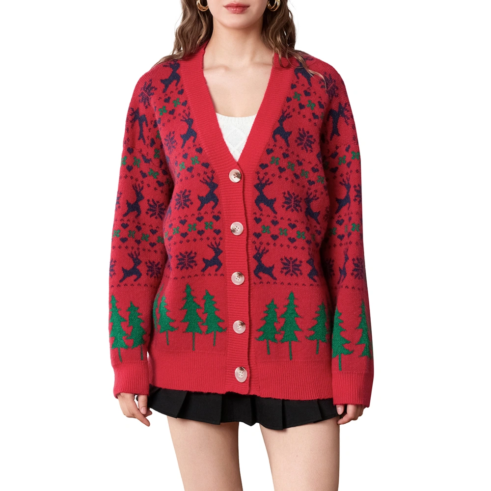 Women Christmas Knit Sweaters Casual Lightweight Button up Cardigans 