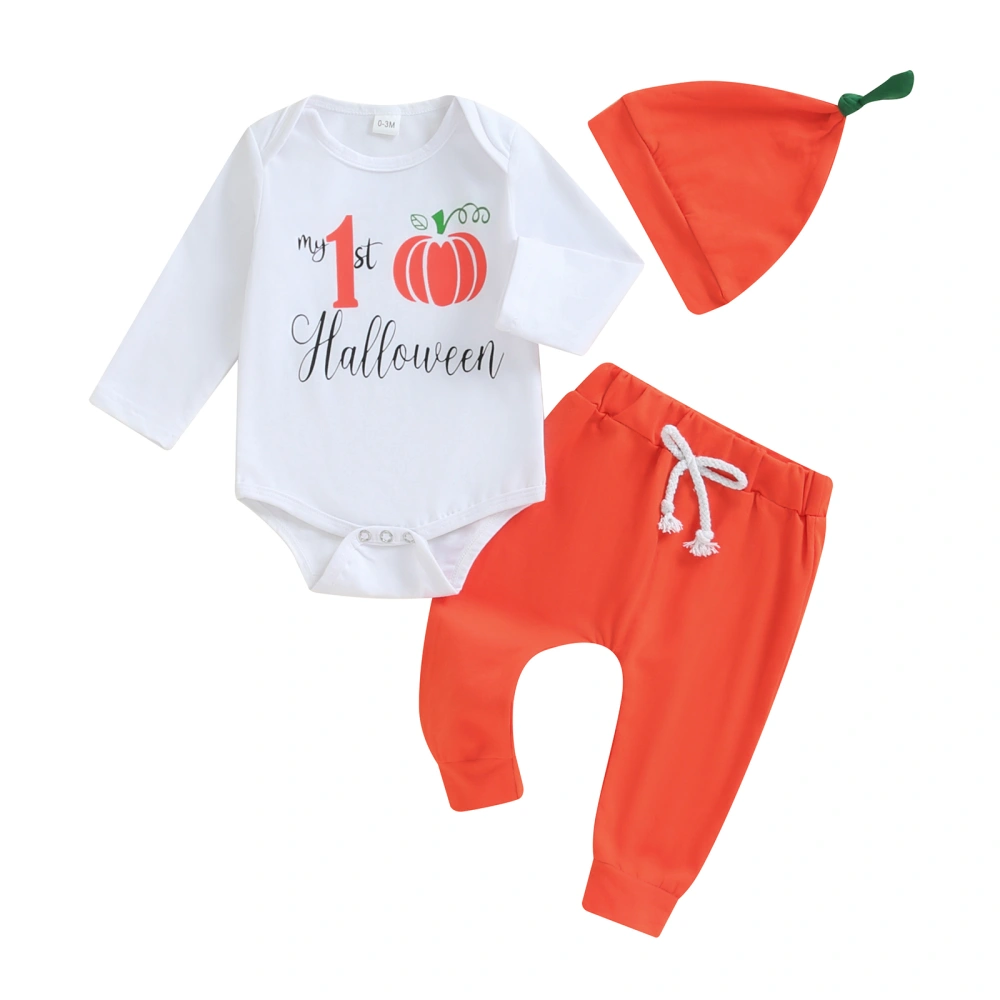 Halloween Baby Boys Outfit, Long Sleeve Letters Print Romper Pants Hat